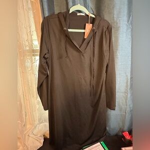 HT Classic Black Hooded Shift Dress/Swimsuit Cover Up